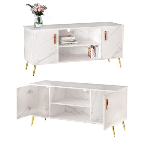 Buy Lvsomt White Marble Tv Stand For Tv Up To 50 Inches, Wood ... inside Tulum White Marble Tv Stand, Mango Wood Media Console, Oval Entertainment Center