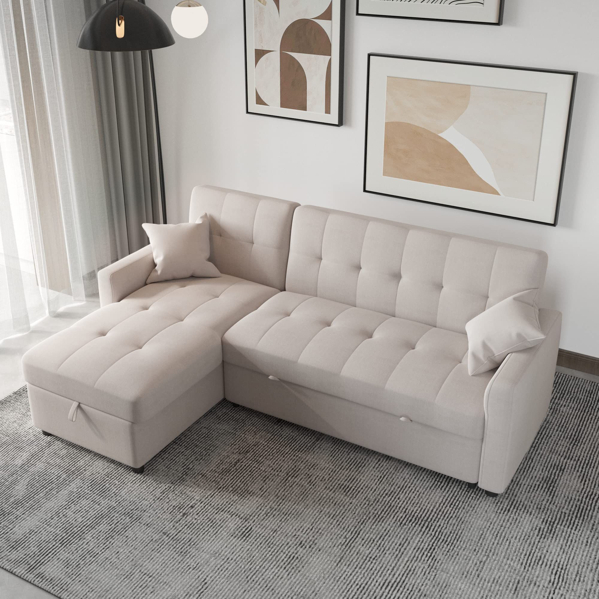 Buy Mgh Reversible Sectional Sleeper Sofa, 82In Wide Sectional Sofa ... intended for