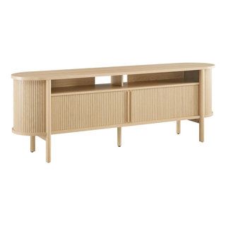 Cadence 71&quot; Tv Stand, Oak - Transitional - Entertainment Centers And Tv ... throughout Bringing Warmth Home The Cadence 71&quot; Curved TV Stand in Natural Oak