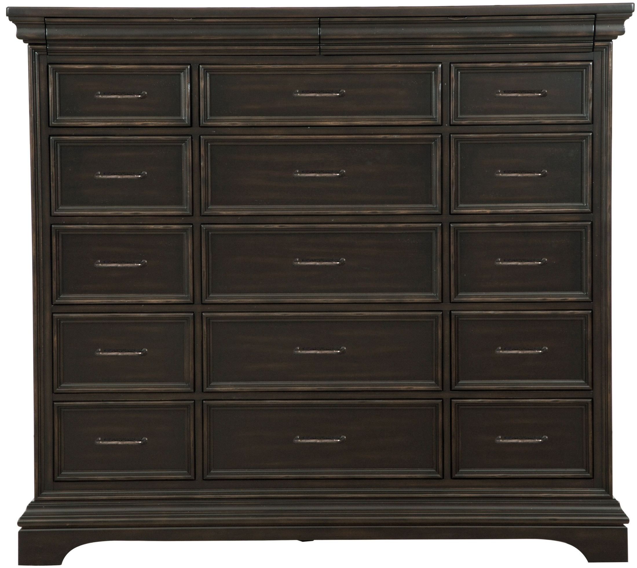Caldwell Black 17 Drawers Master Chest, P012127, Pulaski with Pulaski Caldwell Dresser, Dark Wood