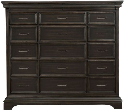 Caldwell Black 17 Drawers Master Chest, P012127, Pulaski with Pulaski Caldwell Dresser, Dark Wood