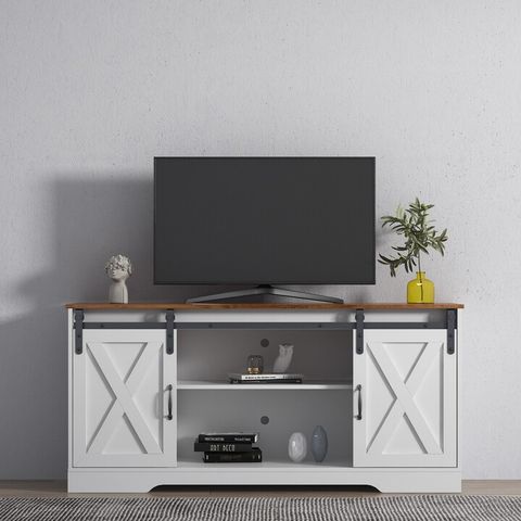 Calnod Tv Stand Sliding Barn Door Modern&Farmhouse Storage Cabinet ... for Understanding the Appeal of Glass Inserts in Modern Farmhouse Entertainment Centers