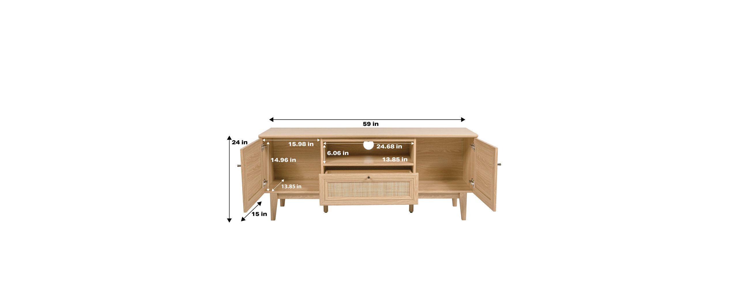 Caned Tv Stand, Drawer, Storage Doors Fits Tvs Up To 65&quot;, Cable ... pertaining to Caned Tv Stand, Drawer, Storage Doors Fits Tvs Up To 65&quot;, Cable Management, Oak