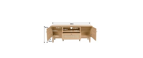 Caned Tv Stand, Drawer, Storage Doors Fits Tvs Up To 65", Cable ... pertaining to Caned Tv Stand, Drawer, Storage Doors Fits Tvs Up To 65", Cable Management, Oak