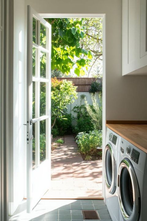 Captivating Laundry Room With Bright Sunlight Pouring In And A View Of ... inside
