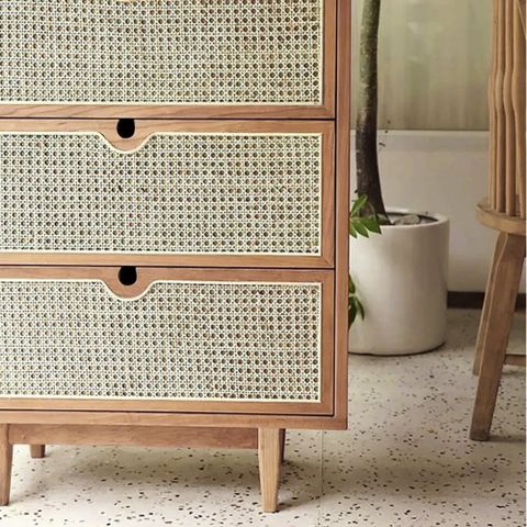 Carled Mid Century Modern Natural 3 Drawers Chest Rattan Woven In Small ... for Mignon Mid-Century Modern Natural Rattan 3-Drawer Chest