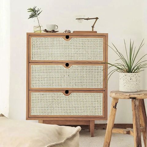 Carled Mid Century Modern Natural 3 Drawers Chest Rattan Woven In Small ... throughout Mignon Mid-Century Modern Natural Rattan 3-Drawer Chest