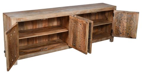 Carter Weatherly 4-Door Mango Solid Wood Media Cabinet, Natural ... with Designing with Natural Plank Media Cabinets for a Warm Home