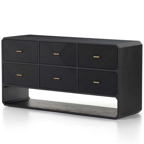 Caspian 6 Drawer Dresser, Black Ash Veneer – High Fashion Home intended for The Artisan Craftsmanship Behind Caspian 6 Drawer Dresser Natural Ash Veneer Pieces