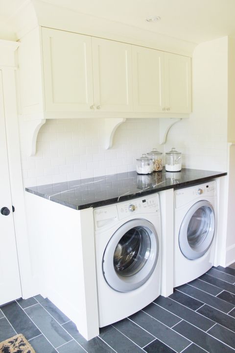 Classic Black And White Laundry Room Renovation - The Leslie Style pertaining to The Enduring Appeal and Practicality of Monochrome Laundry Design