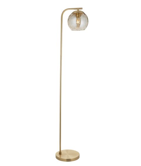 Contemporary Brushed Brass Floor Lamp With Glass Dome Shade regarding Panos 66.25 Tall Floor Lamp With Glass Shade In Brass/Clear