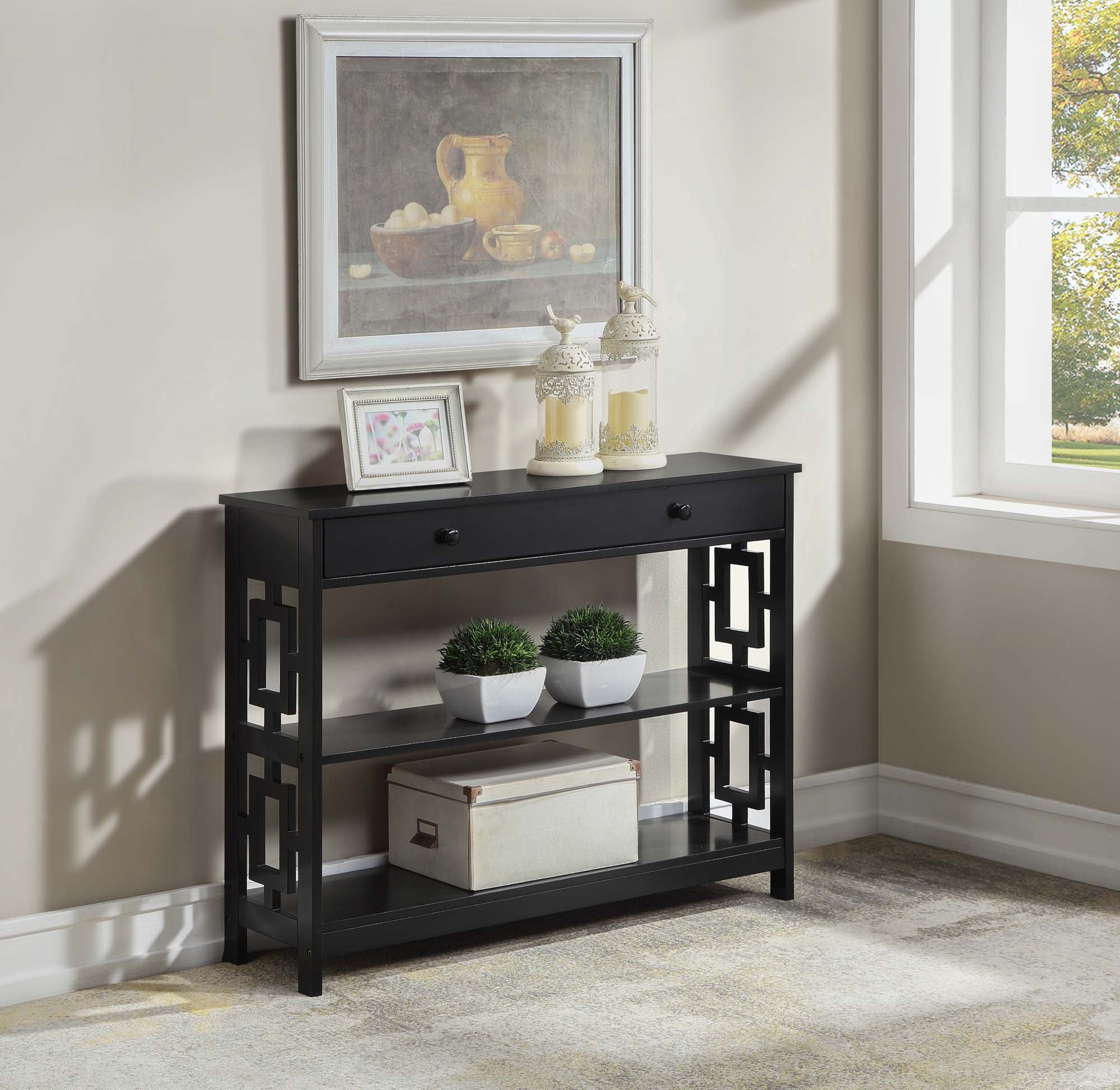 Convenience Concepts Town Square Console Table, Black Wood Finish, One ... throughout Exploring the Popular Town Square Console Table with Shelf in Espresso Finish