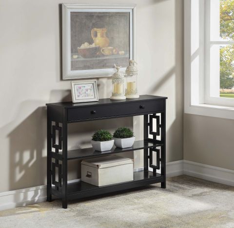 Convenience Concepts Town Square Console Table, Black Wood Finish, One ... throughout Exploring the Popular Town Square Console Table with Shelf in Espresso Finish