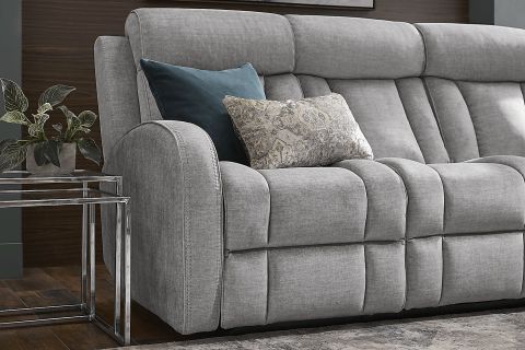 Copperfield Gray Polyester Fabric Dual Power Reclining Sofa | Rooms To Go throughout The Practicality and Design of a Pull-Tab Reclining Sofa in Cobblestone