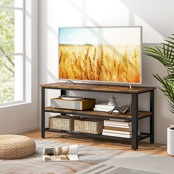 Costway Industrial Tv Stand For Tvs Up To 50 Inch 3-Tier Entertainment ... for Exploring the Benefits of Black TV Stands for Contemporary Homes