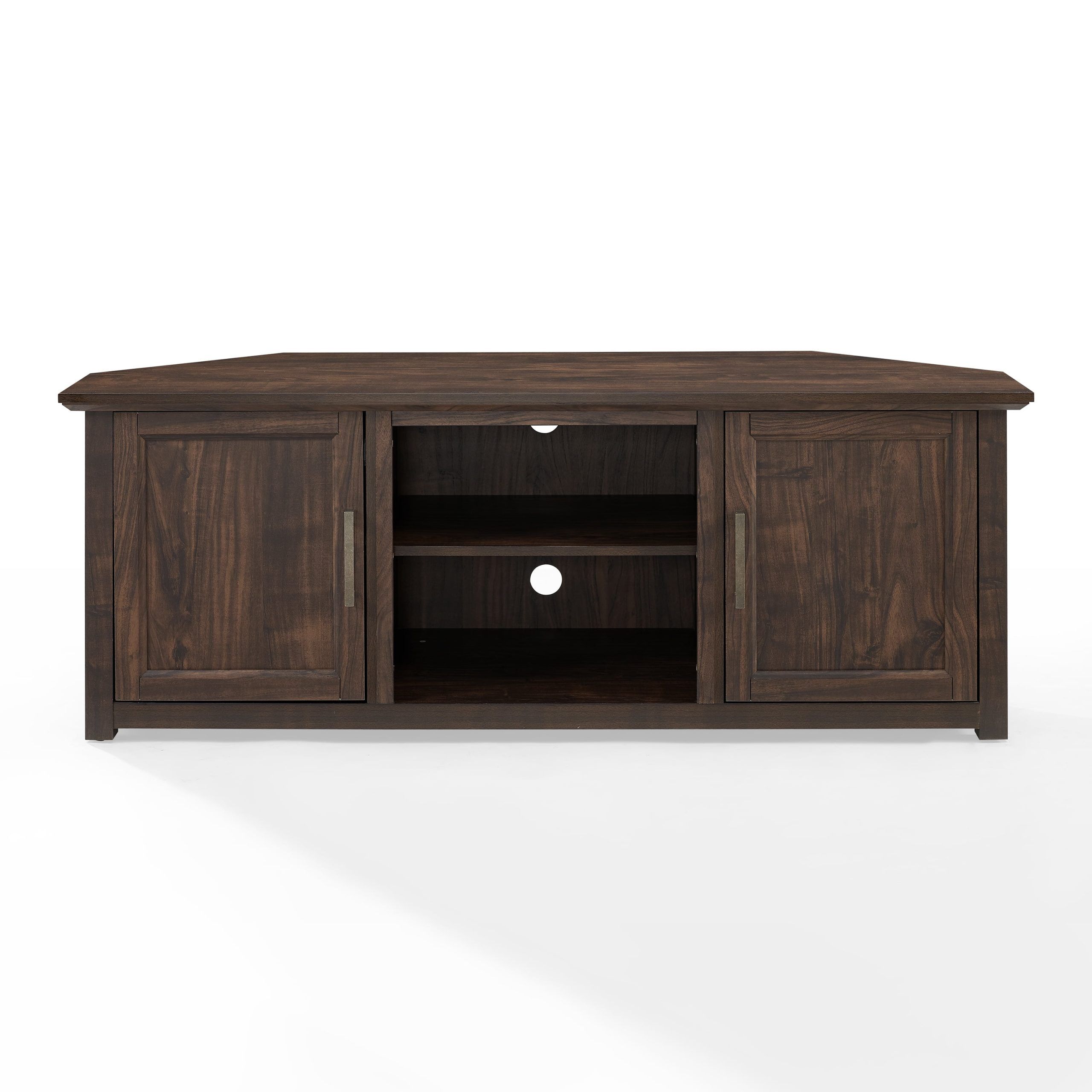 Crosley Furniture Camden 58&quot; Corner Tv Stand, Dark Walnut, Rustic Wood ... for Torus Oval Wood Tv Stand, Walnut