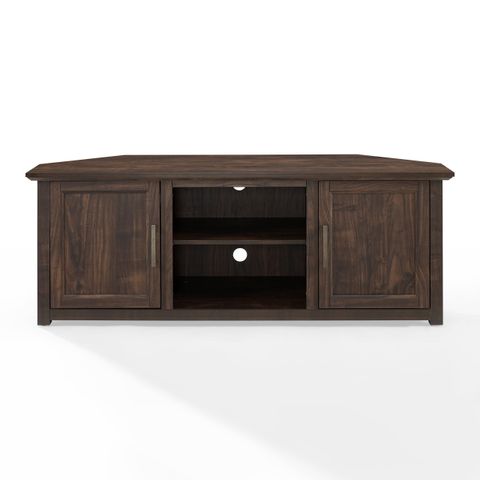 Crosley Furniture Camden 58" Corner Tv Stand, Dark Walnut, Rustic Wood ... for Torus Oval Wood Tv Stand, Walnut