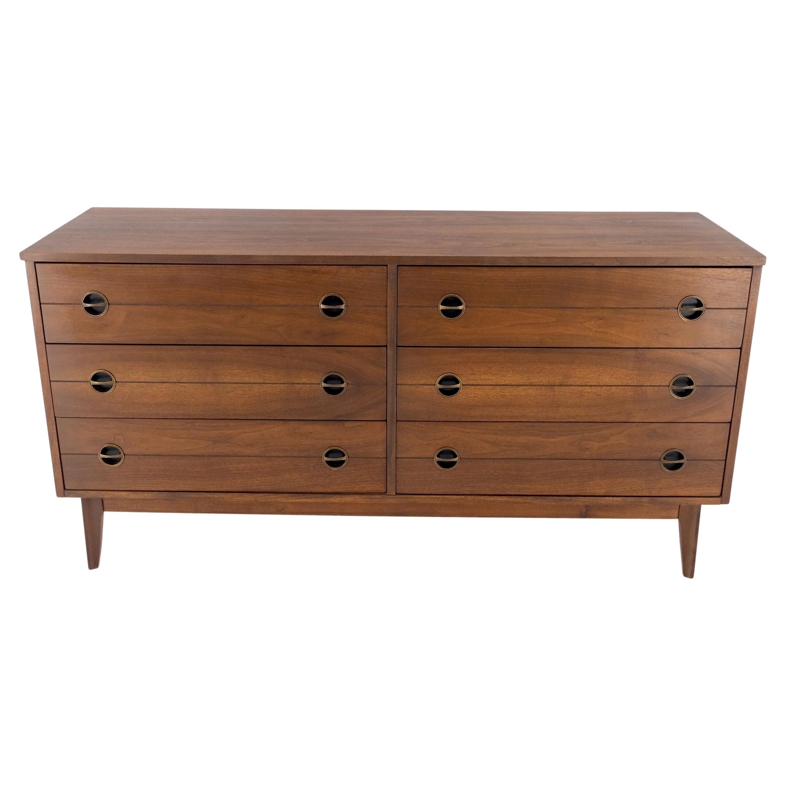 Danish Mid-Century Modern Oiled Walnut Six-Drawer Dresser With Brass ... intended for Beyond Aesthetics Discovering the Craftsmanship in Walnut Double Dressers