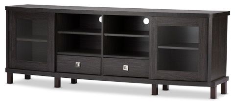Dark Brown Wood Tv Cabinet With 2 Sliding Doors And 2 Drawers ... with regard to Design Tips for Maximizing Storage in a 70 Inch Wood TV Cabinet with Dual Doors