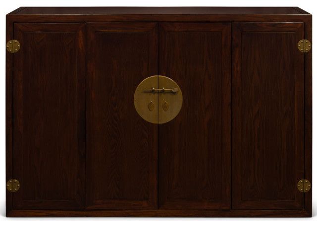Dark Espresso Elmwood Bi-Fold Door Chinese Ming Media Cabinet - Asian ... within Matte Black Elmwood Bi-Fold Door Chinese Ming Media Cabinet