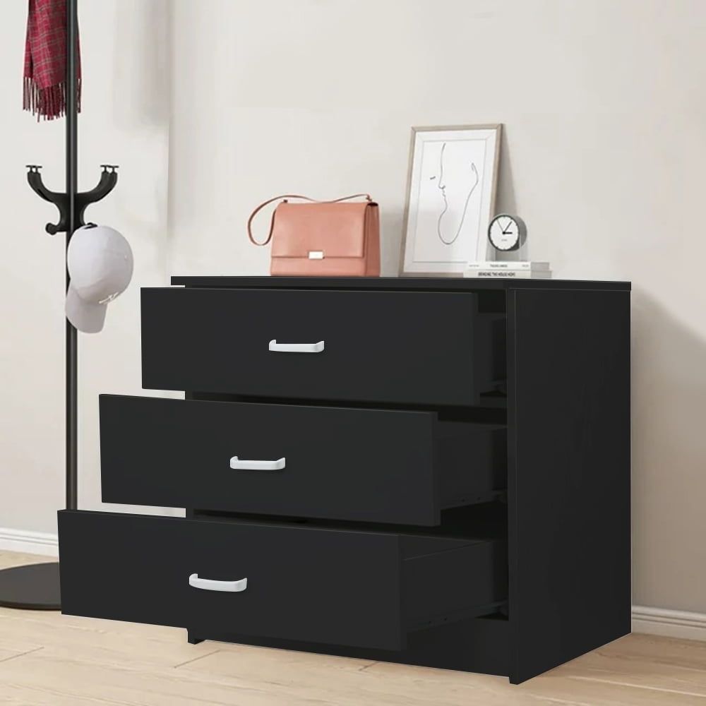Debonair Black 3 Drawer Dresser, Chest Of Drawers For Bedroom, Modern ... pertaining to Beyond Storage The Style Impact of a Compact Black Dresser