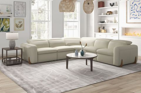 Divani Casa Conrad Modern Beige Fabric Sectional With 3 Recliners ... intended for Divani Casa Thrive Modern Beige Fabric + Antique Brass Sofa