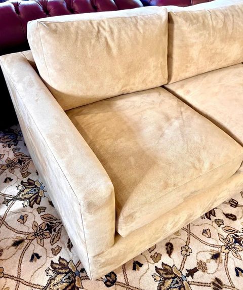 Donghia Signed Tan 100% Suede Leather Three Seater Sofa For Sale At 1Stdibs throughout Harford Sofa, Tan