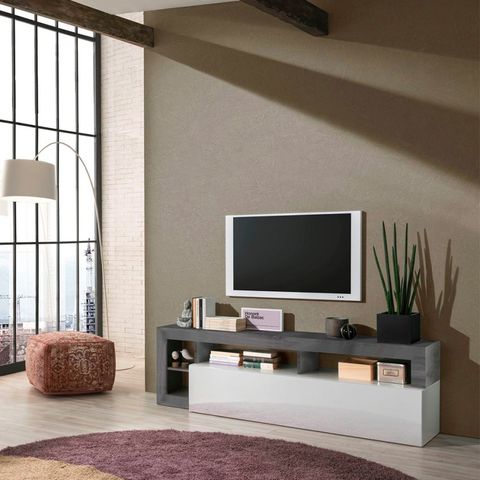 Dorian Bx Modern Design Glossy Black And White 184Cm Mobile Tv Stand with The Art of Minimalist Media Organization in Black and White