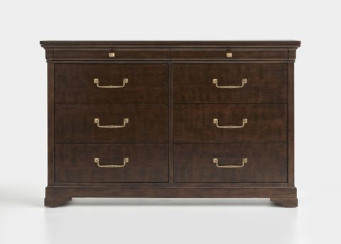 Double Drawer Dresser In Dark Brown And Classic Cord Limestone And ... intended for Real-Life Storage Challenges Solved by Azure Carrera 6-Drawer Double Dresser