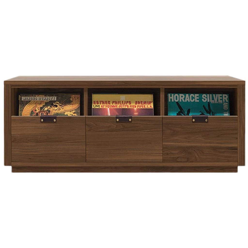 Dovetail Vinyl Record Storage Cabinet In Solid Natural Walnut With 3 ... intended for Kurtis 67&quot; Tv And Vinyl Record Stand, Walnut