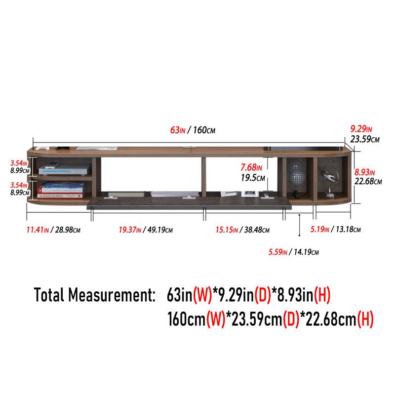 Ebern Designs 63'' Floating Tv Stand,Walnut Floating Tv Shelf With ... throughout Contour 63&quot; Wood Tv Stand, Walnut