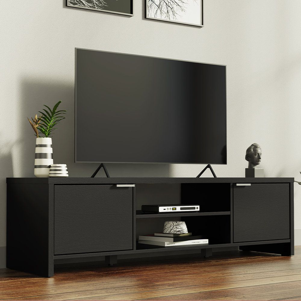 Ebern Designs Tv Stand With Cabinet Storage And Open Shelves For 55, 65 ... within Redding Tv Stand For Tvs Up To 65&quot; With 2 Cabinets And 3 Shelves, Black