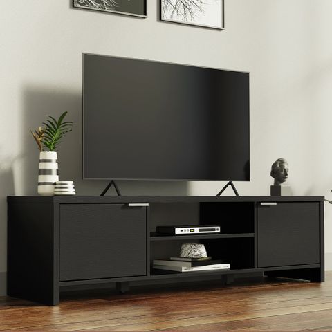 Ebern Designs Tv Stand With Cabinet Storage And Open Shelves For 55, 65 ... within Redding Tv Stand For Tvs Up To 65" With 2 Cabinets And 3 Shelves, Black