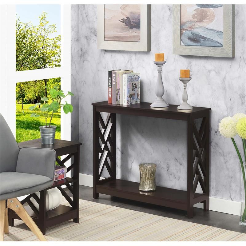 Espresso Console Tables throughout Exploring the Popular Town Square Console Table with Shelf in Espresso Finish