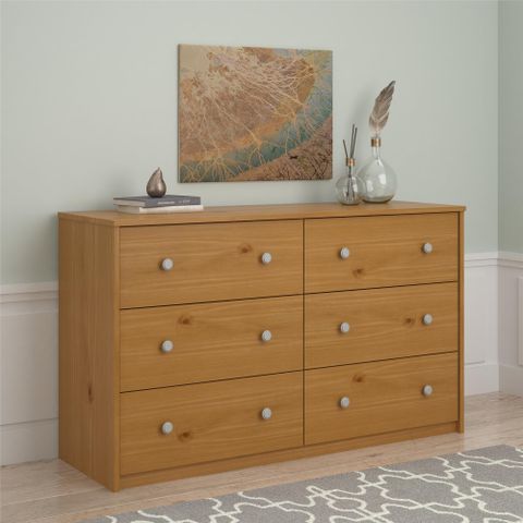 Essential Home Belmont 6 Drawer Dresser - Pine with 6 Drawer Dresser W58 X D16 X H36