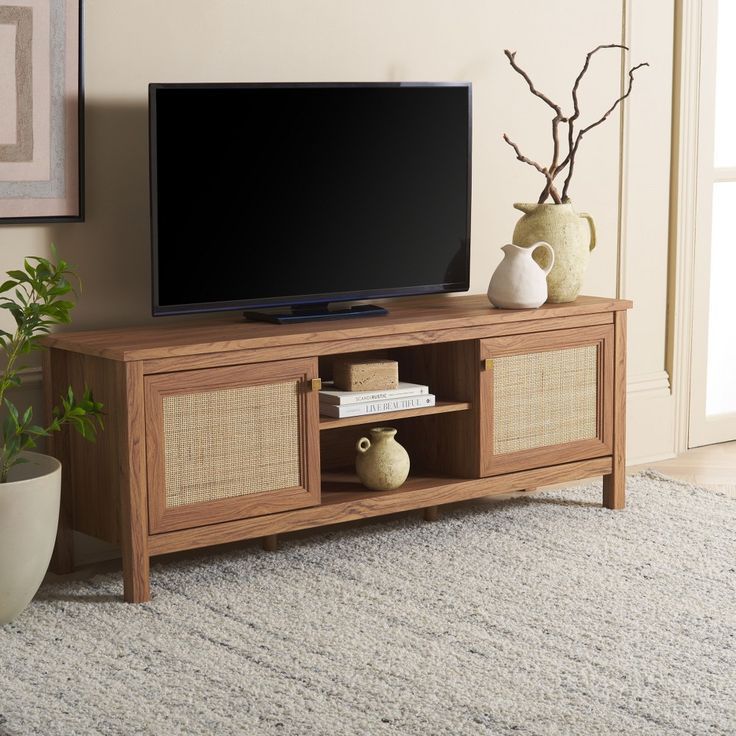 Evane 2 Door Media Stand - Oak/Natural - Safavieh In 2024 throughout A Closer Look The Craftsmanship of the Safavieh Evane Media Stand
