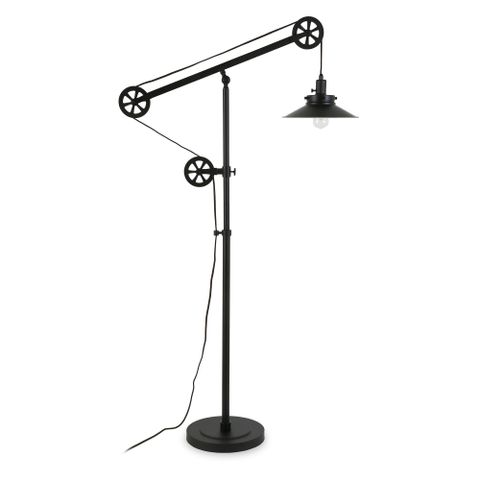 Evelyn&Zoe Descartes Floor Lamp, Wide Brim, Adjustable Pulley ... regarding Zeno 8.5 Wide Pendant With Metal Shade In Blackened Bronze/Blackened Bronze