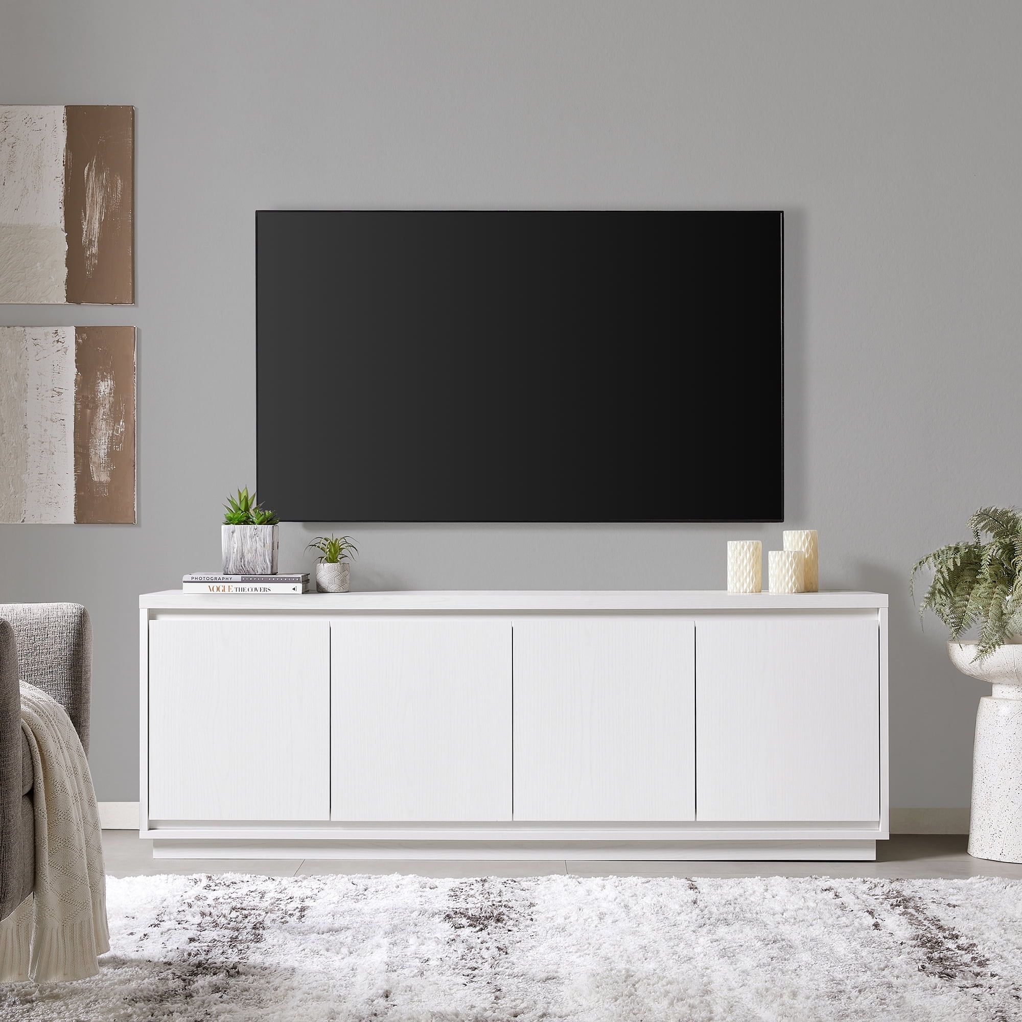 Evelyn&amp;Zoe Hanson Transitional Tv Stand, White, Wood Grain Finish, For ... in Achieving a Clean Aesthetic with the Oswald Alder White TV Stand