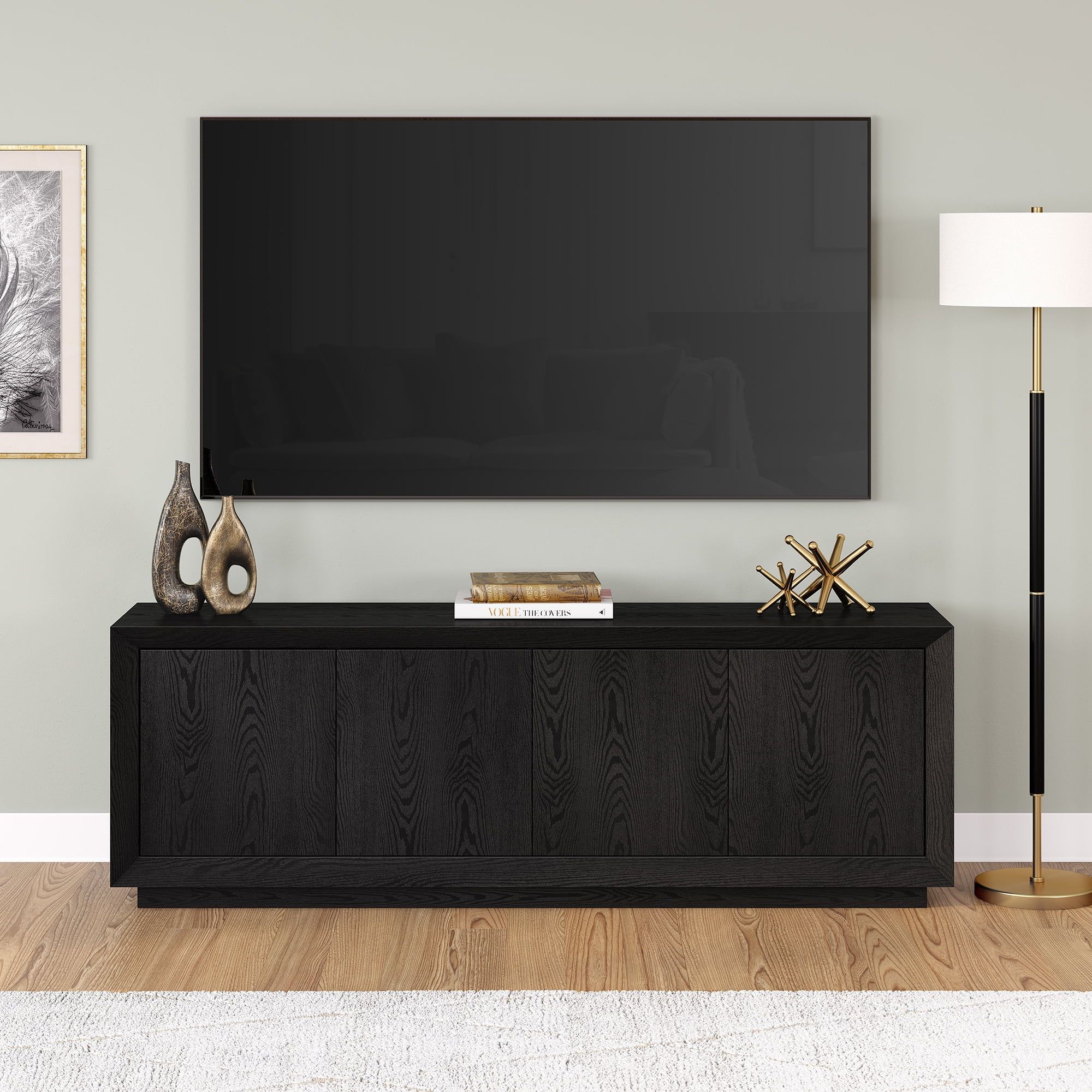 Evelyn&amp;Zoe Oswald Rectangular Tv Stand For Tv's Up To 75&quot;, Black Grain ... with regard to Achieving a Clean Aesthetic with the Oswald Alder White TV Stand