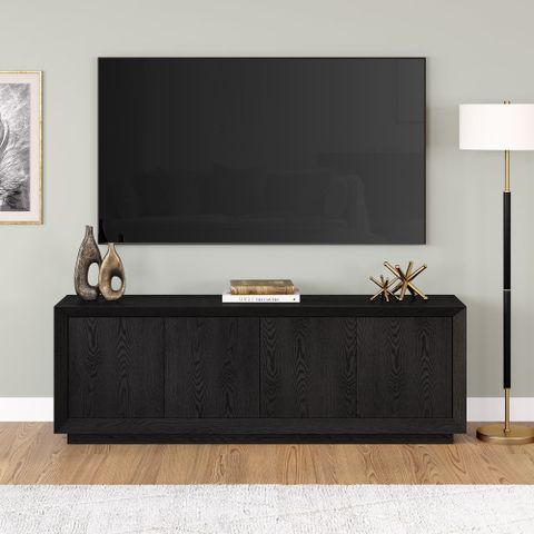 Evelyn&Zoe Oswald Rectangular Tv Stand For Tv's Up To 75", Black Grain ... with regard to Achieving a Clean Aesthetic with the Oswald Alder White TV Stand