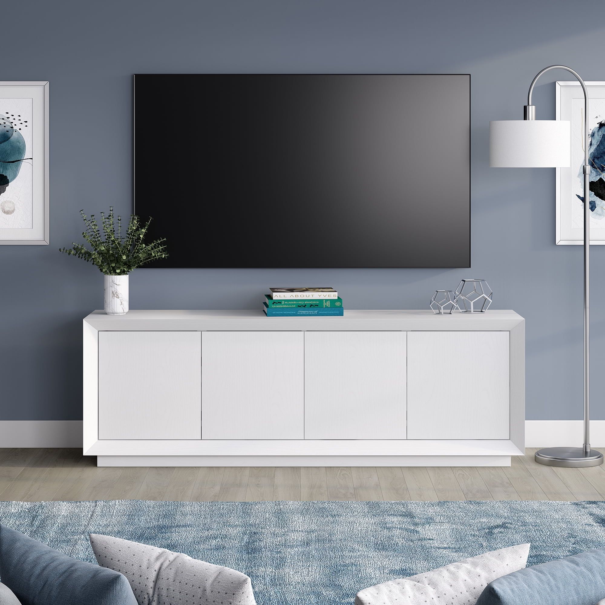 Evelyn&amp;Zoe Oswald Rectangular Tv Stand For Tv's Up To 75&quot;, White ... with regard to Oswald Rectangular Tv Stand For Tv's Up To 75 In Alder White