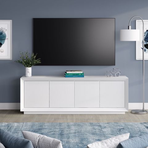 Evelyn&Zoe Oswald Rectangular Tv Stand For Tv's Up To 75", White ... with regard to Oswald Rectangular Tv Stand For Tv's Up To 75 In Alder White