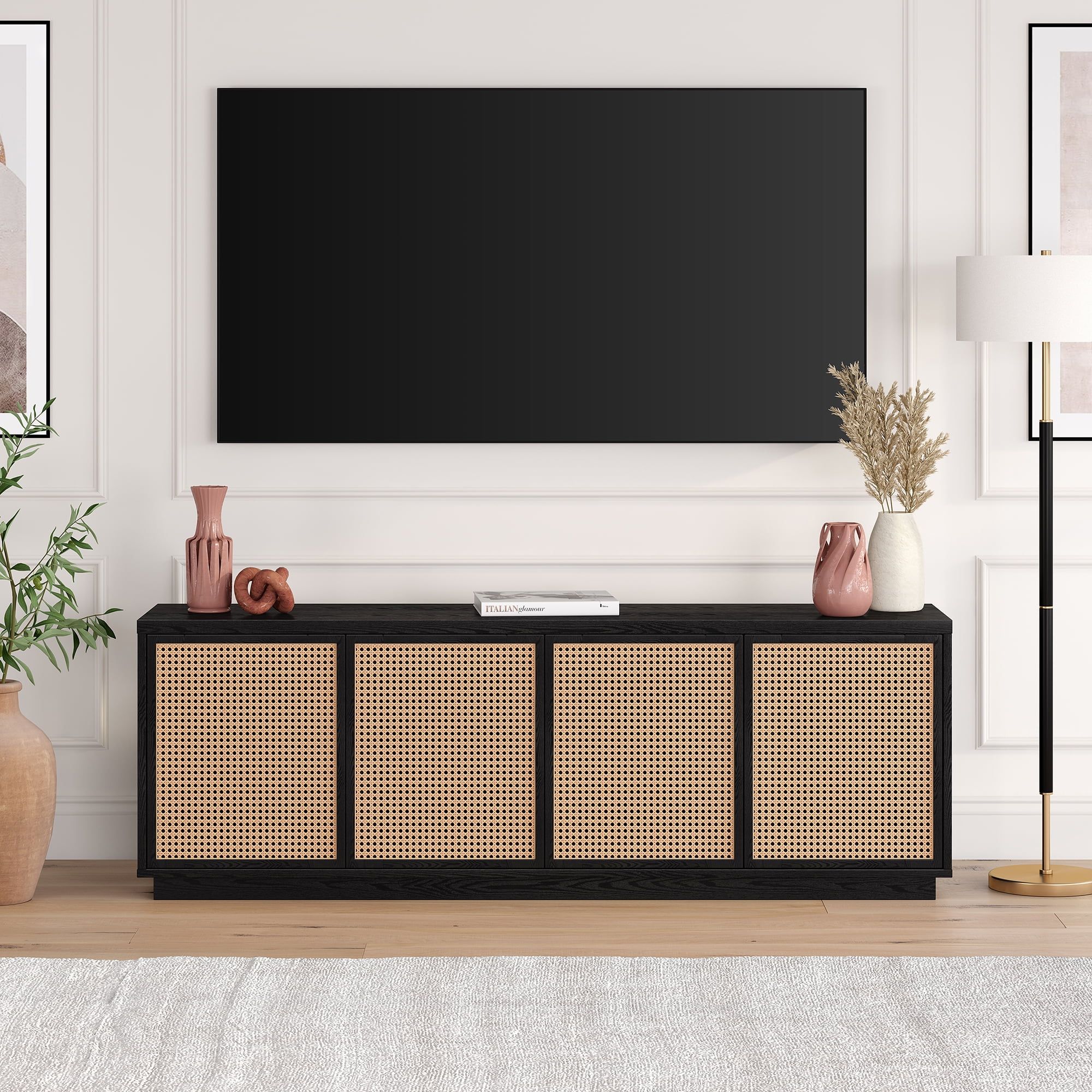 Evelyn&amp;Zoe Pryce Rectangular Tv Stand For Tv's Up To 78&quot;, Black Grain ... pertaining to Understanding the Campello Rectangular Tv Stand For Tv'S Up To 78 In Black Grain