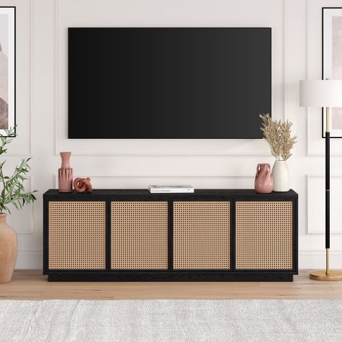 Evelyn&Zoe Pryce Rectangular Tv Stand For Tv's Up To 78", Black Grain ... pertaining to Understanding the Campello Rectangular Tv Stand For Tv'S Up To 78 In Black Grain