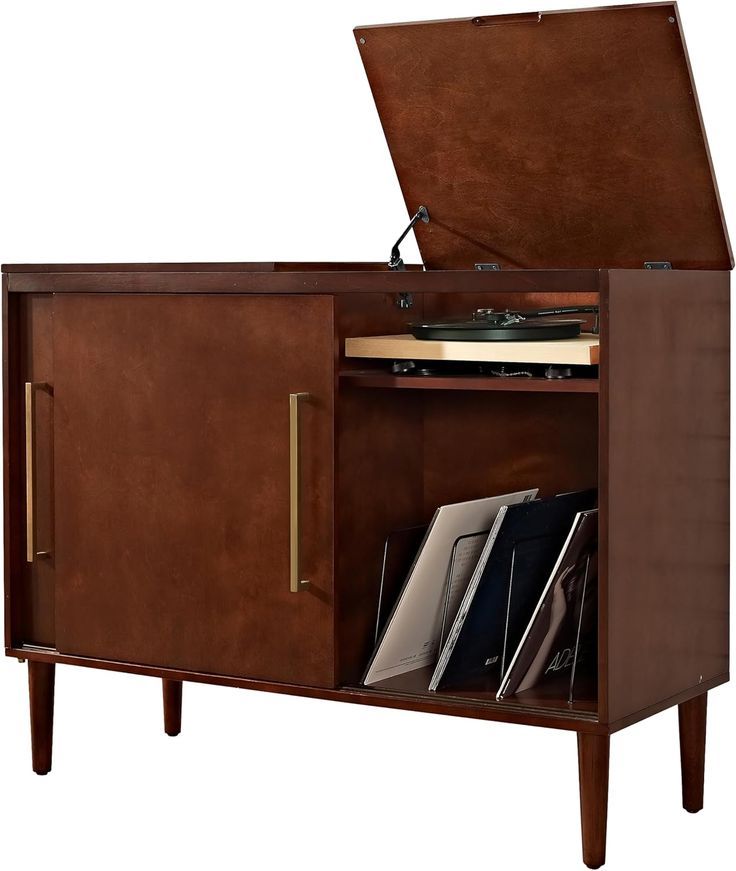 Everett Media Console And Record Player Stand With Storage For Vinyl ... throughout How Everett Media Console Mahogany Became a Cornerstone of Mid-Century Aesthetics