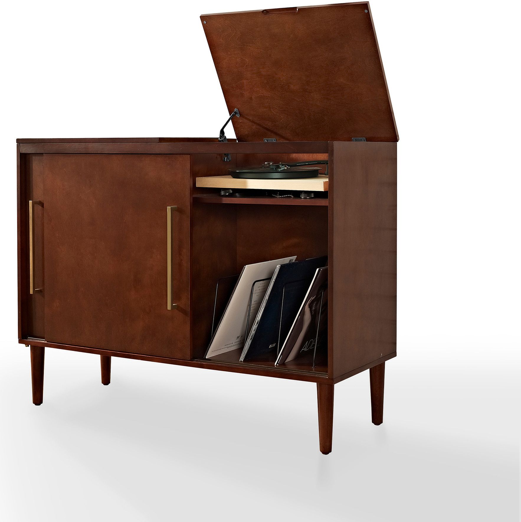 Everett Record Storage Media Console In Mahogany By Crosley Brands ... for Everett Media Console Mahogany