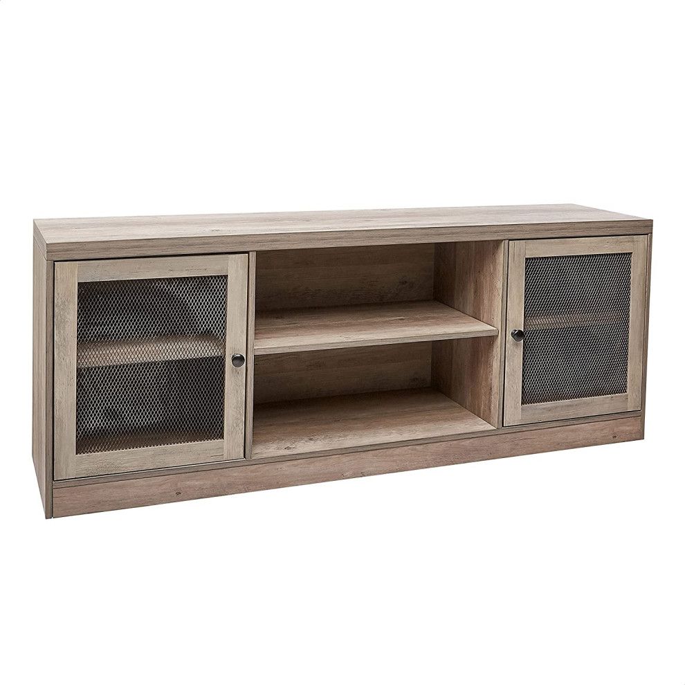 The Art of Styling a Grey Wash TV Console with Metal Mesh Doors