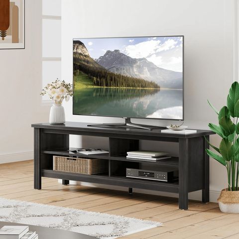 Farmhouse Tv Stand For 55 Inch Tv, Black Wood Tv Cabinet For 55-60 Inch ... intended for Beautiful Black Wood Tv Stand