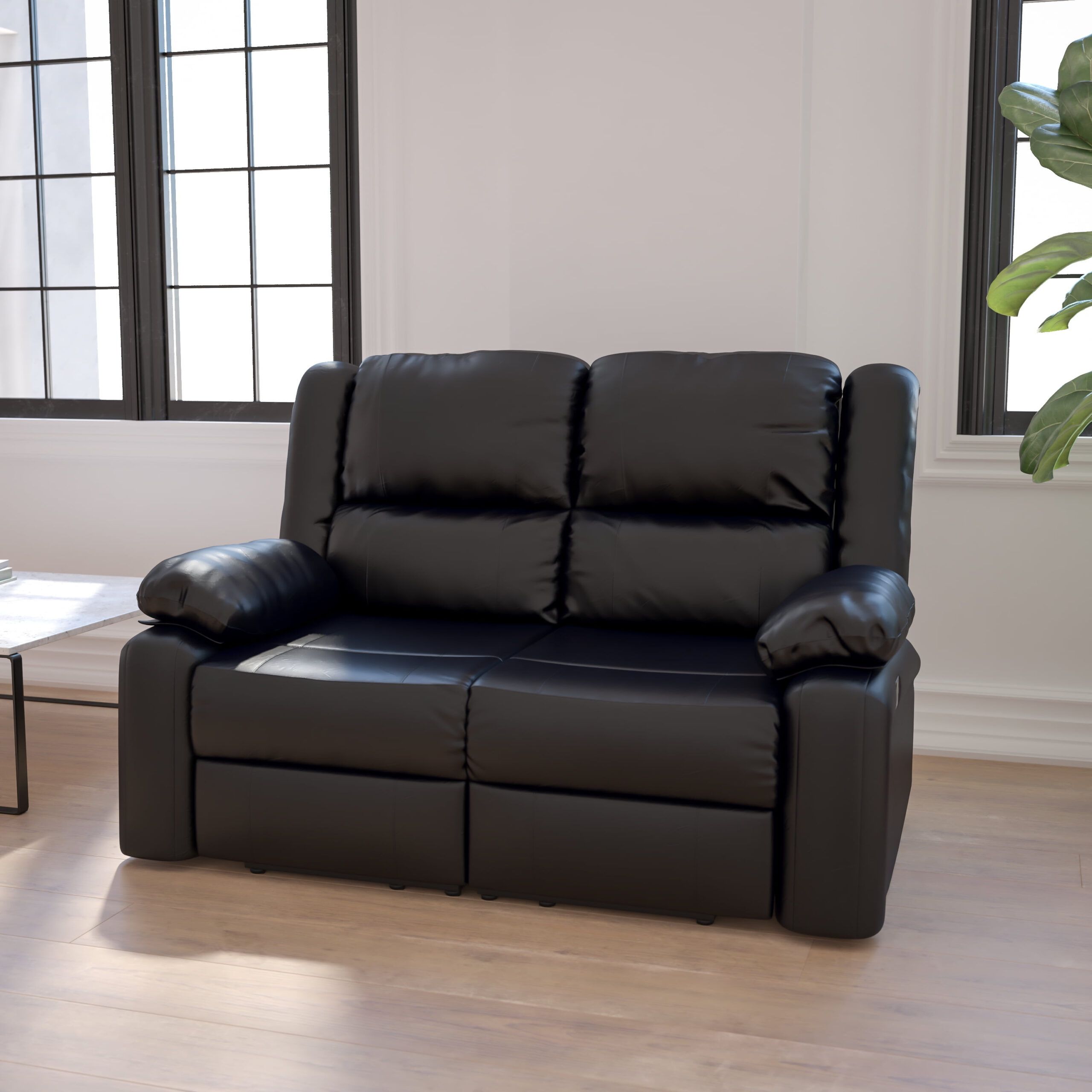 Flash Furniture Harmony Series Black Leathersoft Loveseat With Two ... inside Flash Furniture Harmony Leathersoft Upholstered Reclining Sofa In Black