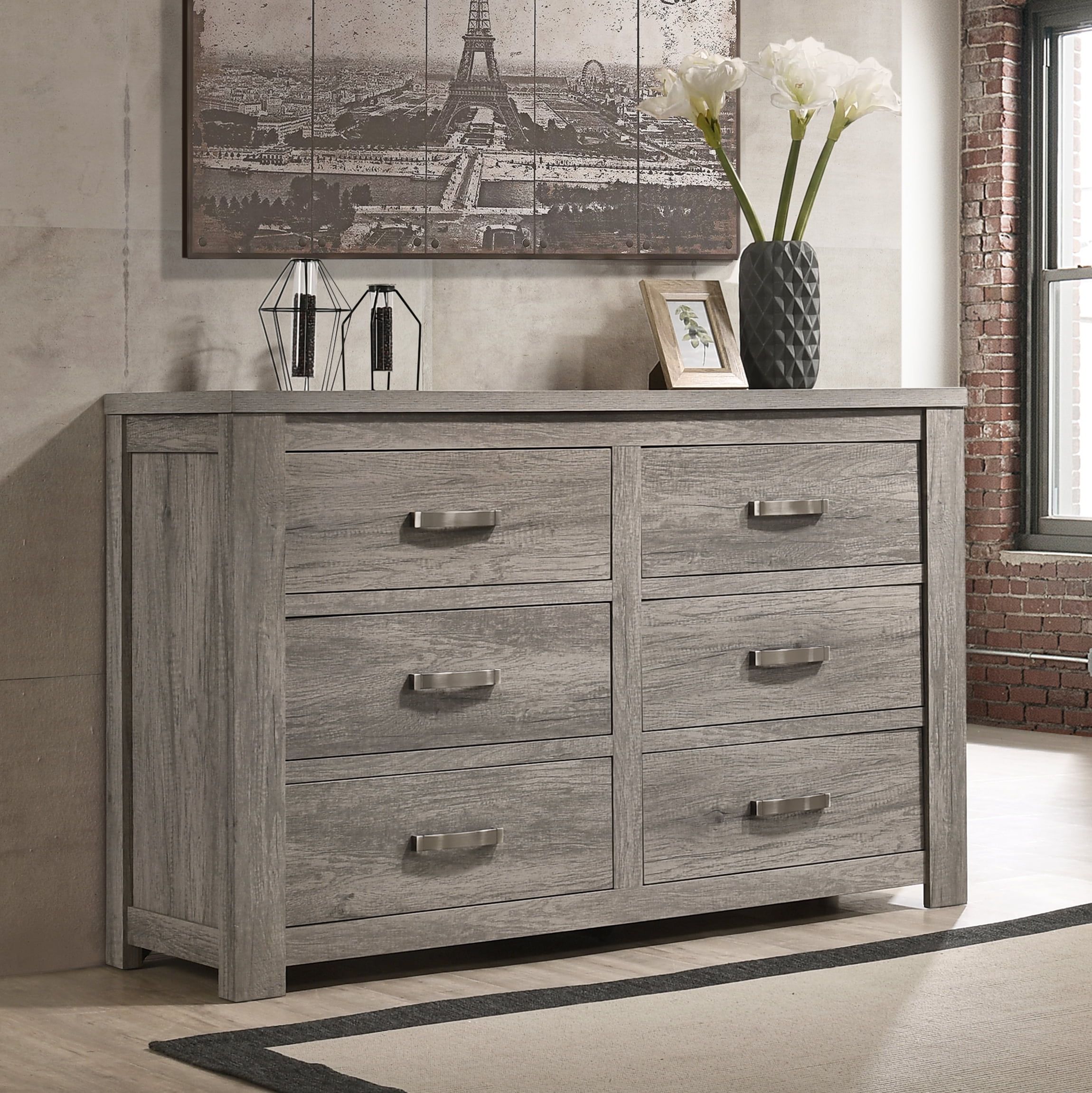 Floren Contemporary Weathered Gray Wood 6-Drawer Dresser - Walmart.com with Alpine Furniture Lorraine Wood 6 Drawer Dresser In Dark Gray